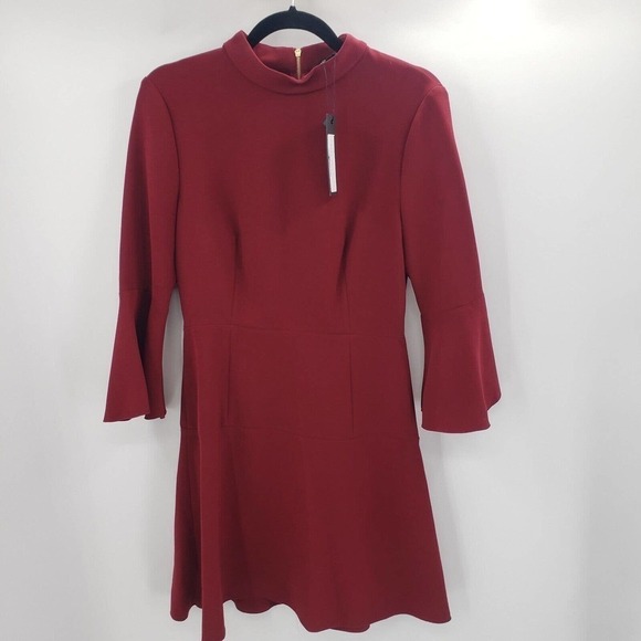 Rachel Zoe Califa Dress Womens Size 6 Burgundy Red Flared Sleeve Knit High Neck - Picture 15 of 15